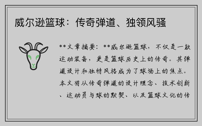 威尔逊篮球：传奇弹道、独领风骚